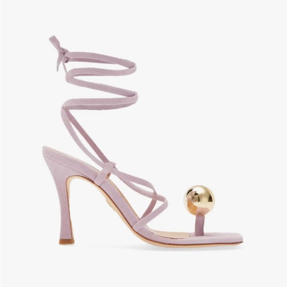 Brother Vellies Globe Lavender Suede Gold Sphere Heels Ankle Tie Sandals Size 8